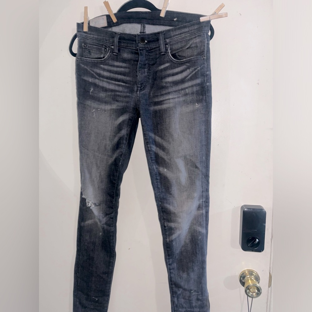 Dark grey Polo Ralph Lauren distressed mid rise Tompkins skinny jeans size 29